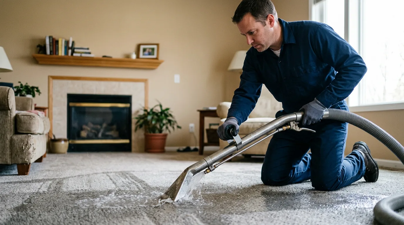 Water damage restoration technician working near Madison, MN